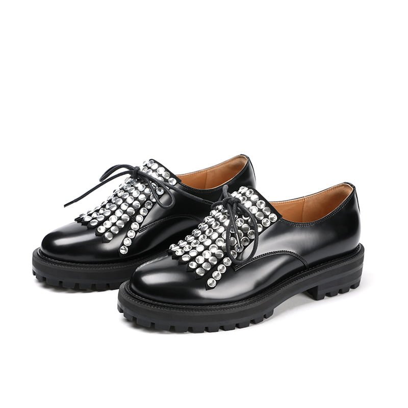 Women's Cowhide Mid-heel Small Leather Loafers - NANNING SIAM ...